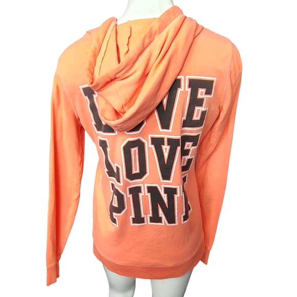 PINK Victoria's Secret Orange Zip-Up Hoodie Size XS - Picture 3 of 5